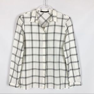 ZARA Lightweight White Black Button Down Shirt   S